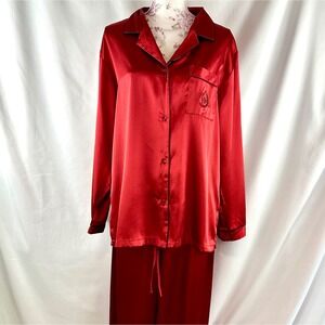 Vintage Red Satin Pajama Set Large Jones New York Holiday Christmas PJs NWT Gift